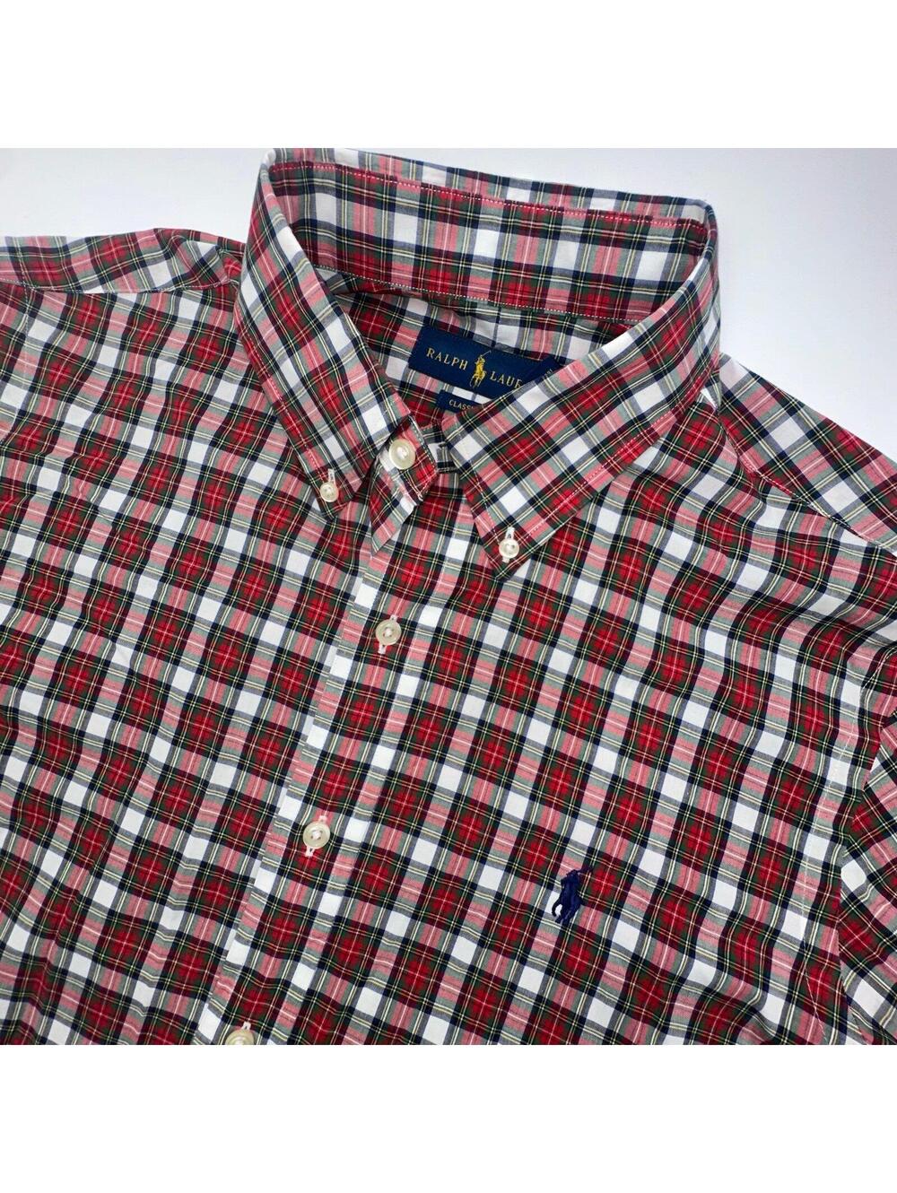 Ralph Lauren Men’s Button Down Shirt Custom Fit Size Medium Red Green Plaid